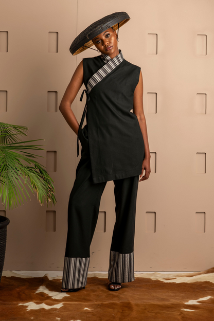 Wide-Leg Linen Trousers with Lepe Cotton Trim